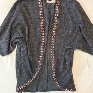 Boho Flying Tomato Charcoal Cardigan with Embroidered Trim